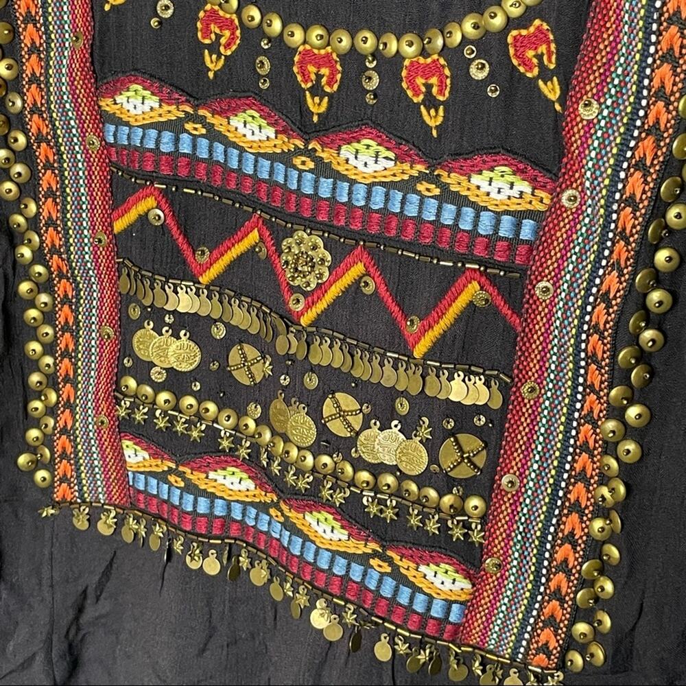 HD In Paris Ari Embellished Embroidered Boho Peasant Tunic Top Black Size 4 - Picture 4 of 11
